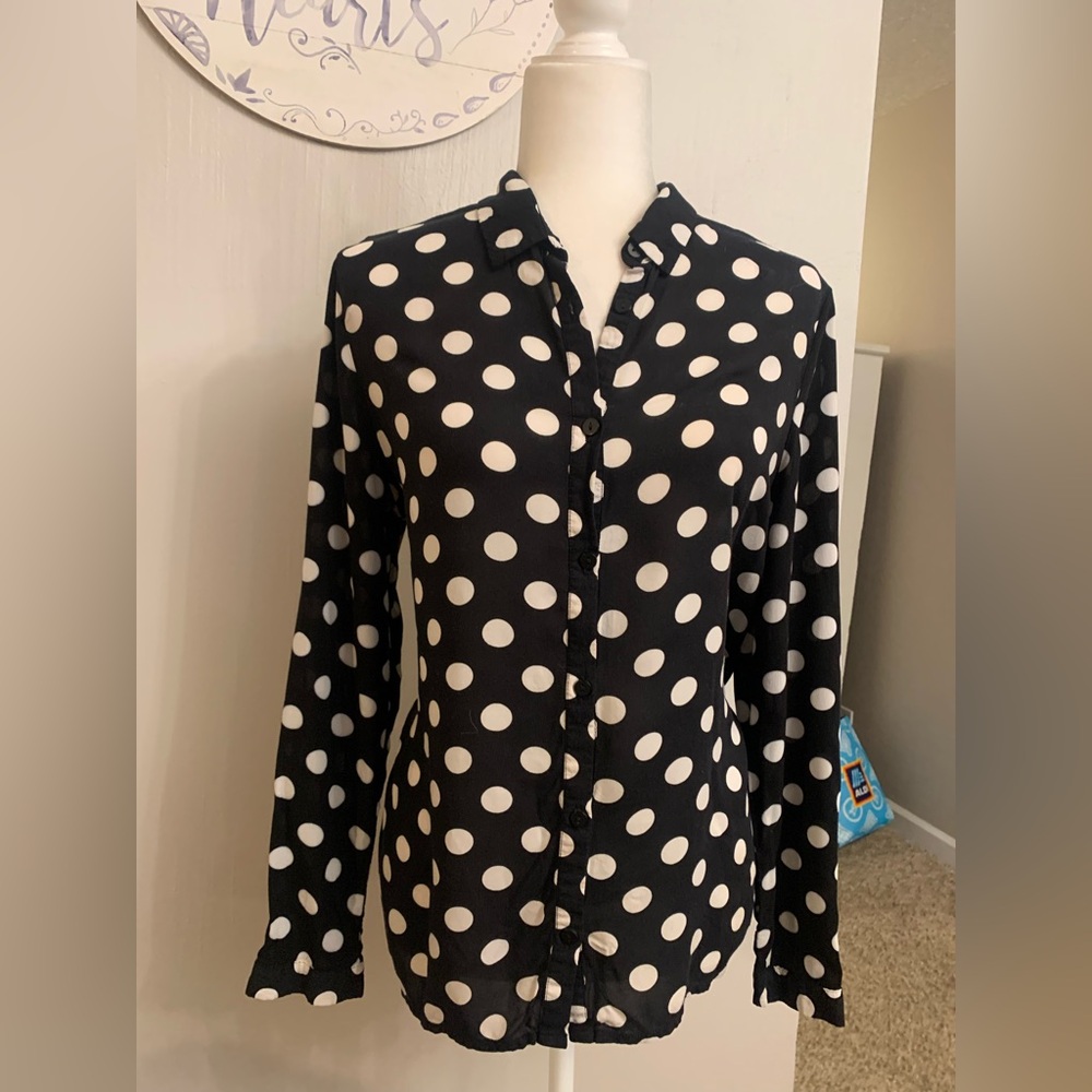 H&M Black and White Polka Dot Button Down Shirt - Picture 2 of 6
